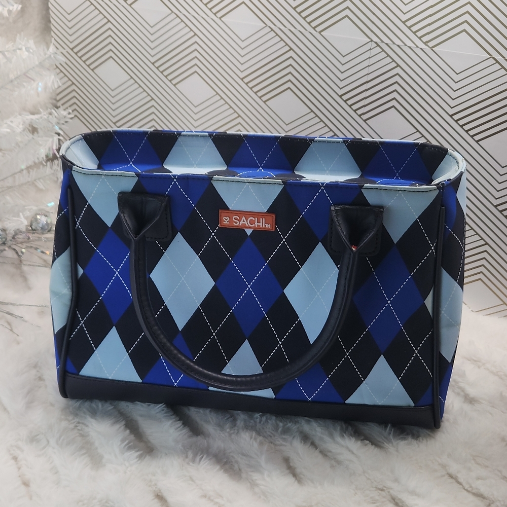 Sachi Blue & Black Argyle Diamond Pattern Insulated Lunch Bag